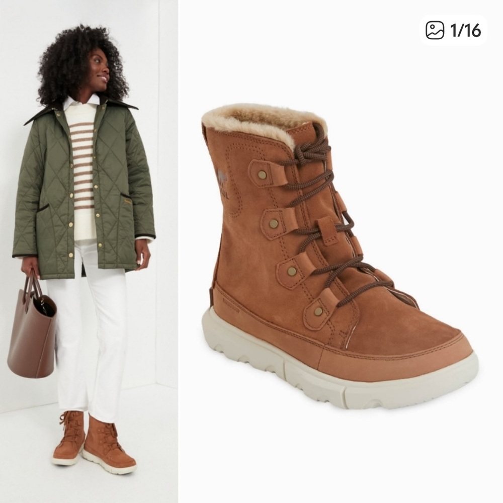 Sorel Tan Velvet Explorer Joan Lace-Up Winter Boots
